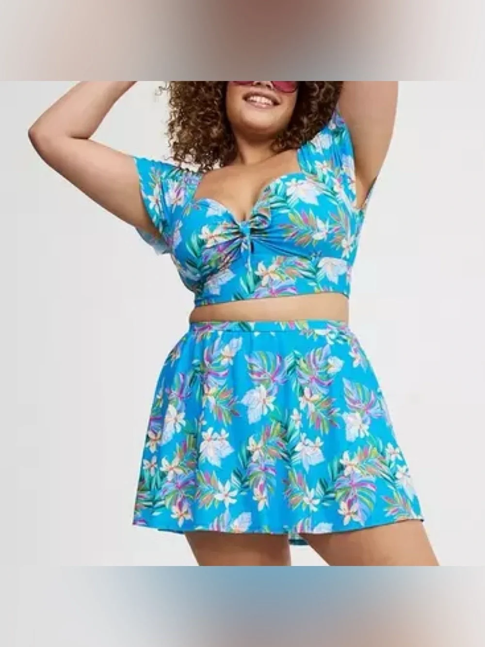 Torrid Blue Lush Tropical Wireless Bikini Top & Swim Skort Swimsuit SET 3X 22 24